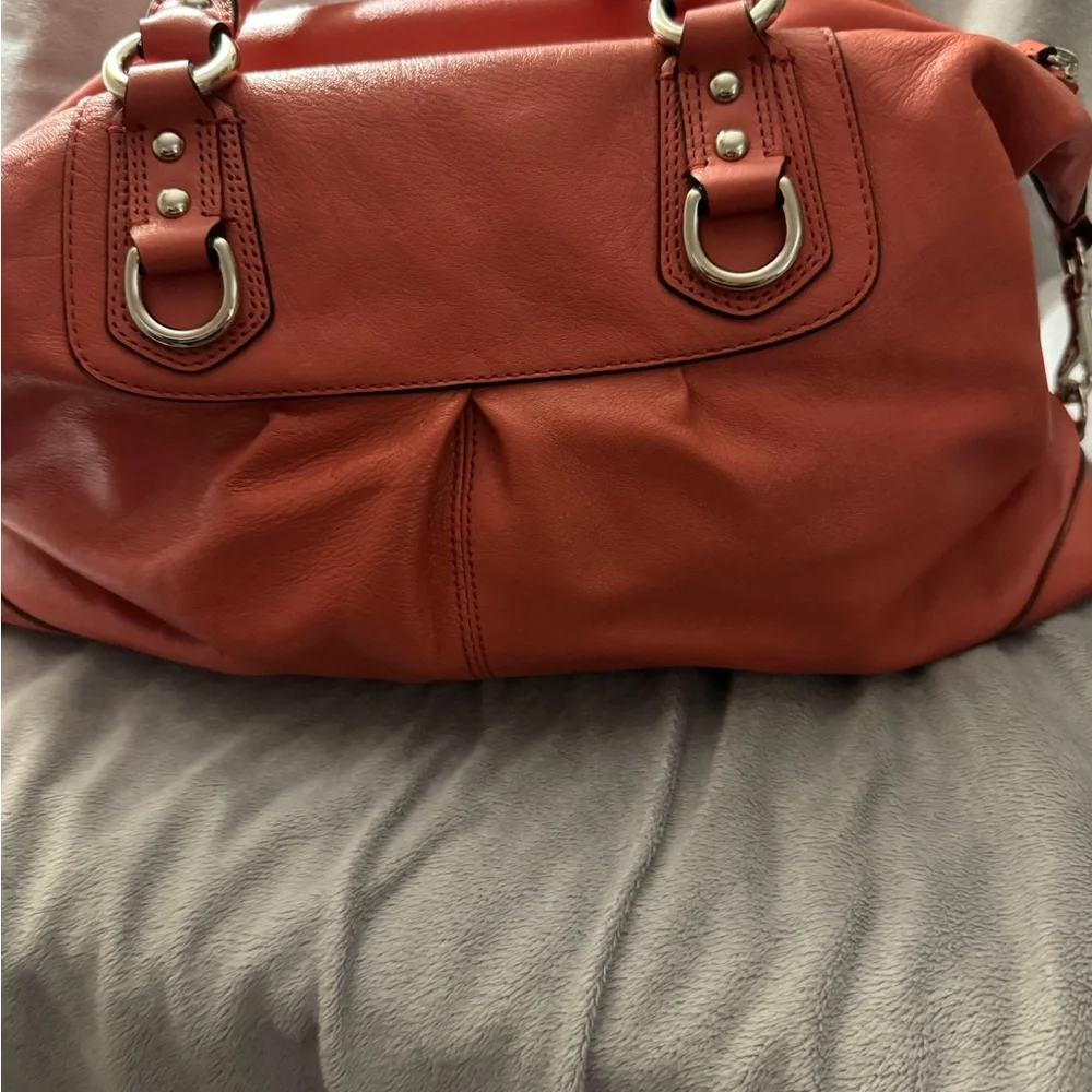 Coach 2012 Ashley Coral-Red Leather Satchel with Silver Hardware and Dust Bag - Picture 9 of 11